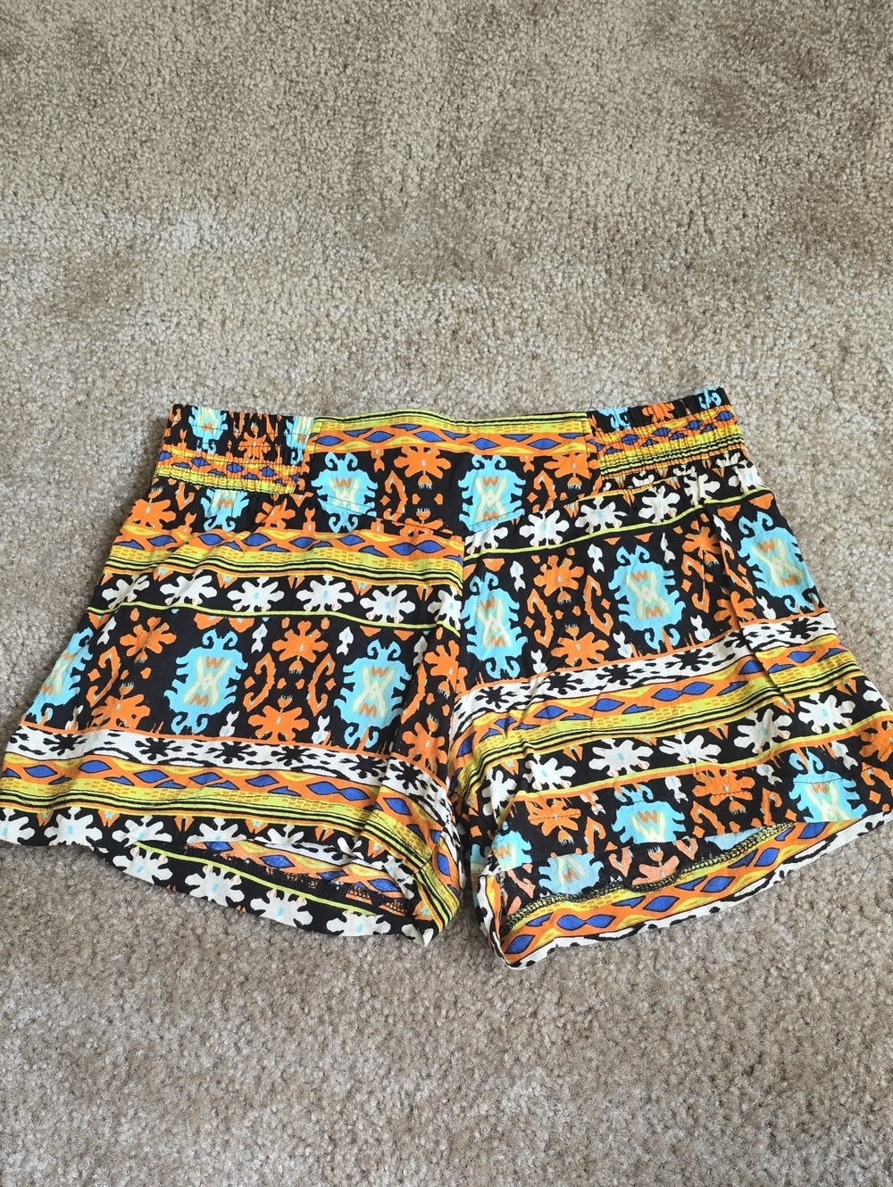 Large High-Waist Aztec Print Shorts - Black, Orange & Aqua